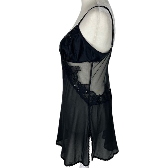 Vintage Y2K Victoria’s Secret Silk Mini Slip Dress Sheer Lace Size M Black - Picture 4 of 15